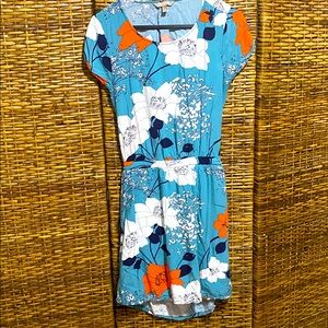 EUC Banana Republic Open Back Orange, white blue floral mini Hilow Dress 6